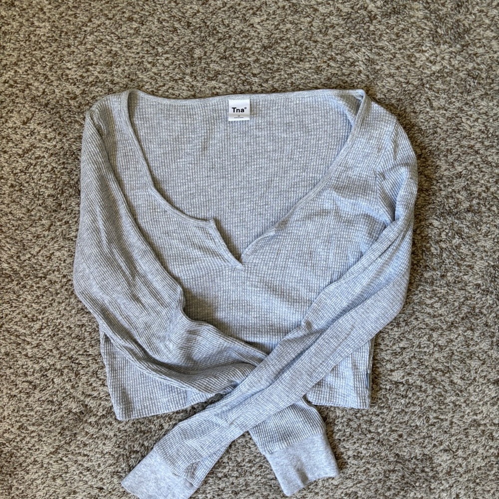 TNA cropped waffle print long sleeve